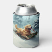 ゴールデンレトリバーのクリスマス雪の冬 缶クーラー (缶正面)