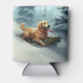 ゴールデンレトリバーのクリスマス雪の冬 缶クーラー (正面)