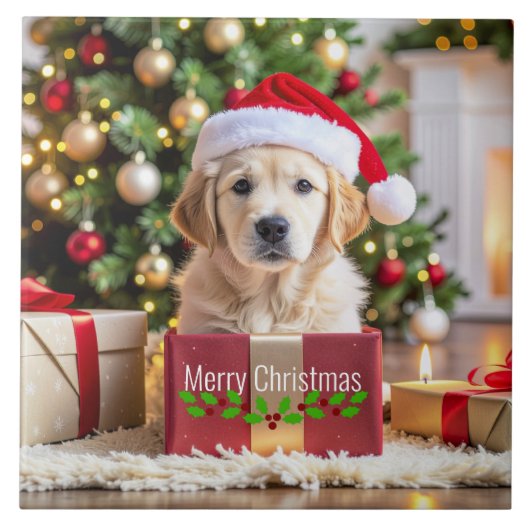 ゴールデンレトリバーのクリスマス タイル (正面)
