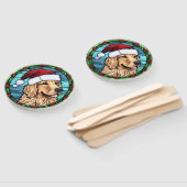 ゴールデンレトリバーのステンドグラスのクリスマス ハンドファン (組立なし)