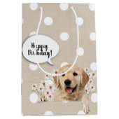 ゴールデンレトリバーのデイジーオン水玉模様 ミディアムペーパーバッグ (正面)