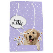 ゴールデンレトリバーのデイジーオン水玉模様 ミディアムペーパーバッグ (正面)