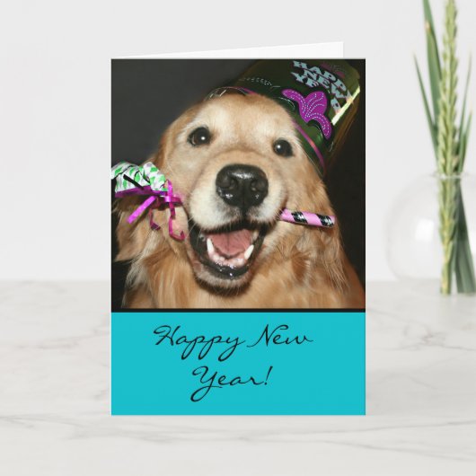 ゴールデンレトリバーのハッピーニューイヤーグリーティングカード シーズンカード (正面)