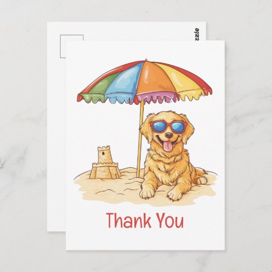 ゴールデンレトリバーのビーチドッグに感謝 ポストカード (正面/裏面)