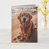ゴールデンレトリバーのビーチ日 カード (黄色い花)
