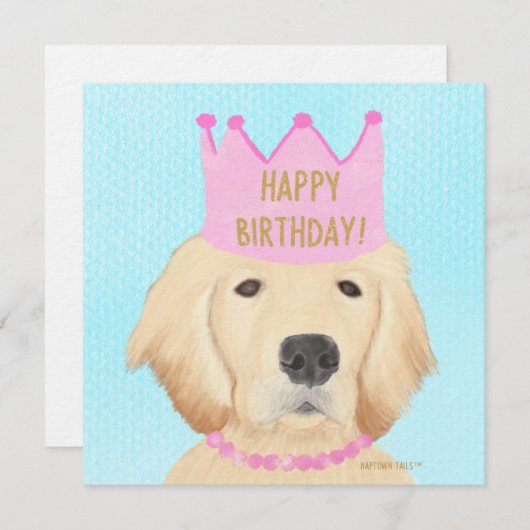 ゴールデンレトリバーのプリンセス 誕生日グリーティングカード ノートカード (正面/裏面)