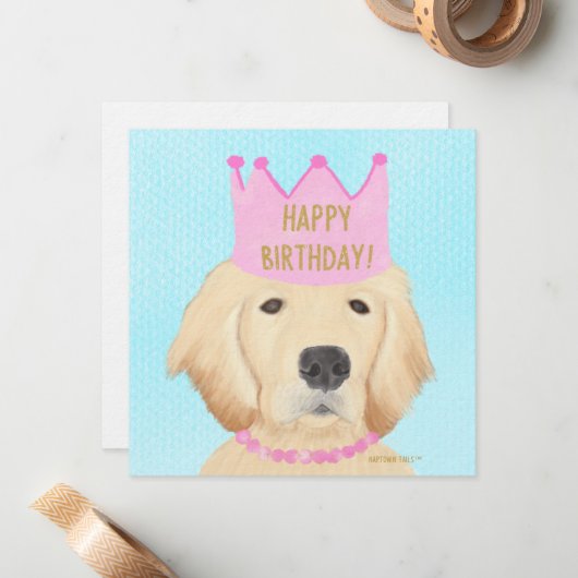ゴールデンレトリバーのプリンセス 誕生日グリーティングカード ノートカード (正面/裏面インサイチュ)