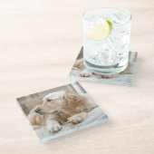 ゴールデンレトリバーのポートレート付きコースター ガラスコースター (アングル)