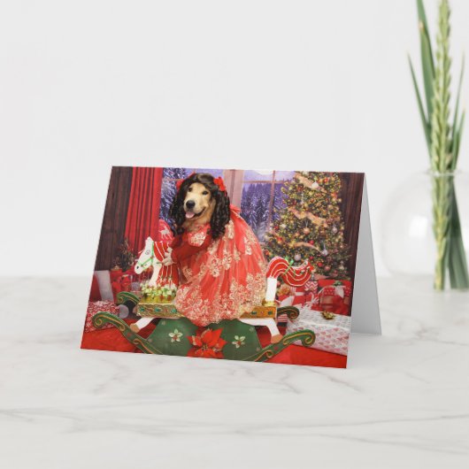 ゴールデンレトリバーのロッキングホースクリスマス シーズンカード (正面)