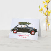 ゴールデンレトリバーの古い車の休日の木 カード (黄色い花)