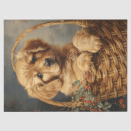 ゴールデンレトリバーの子犬がバスケットのデコパージュで 薄葉紙