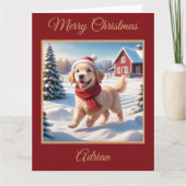 ゴールデンレトリバーの子犬が農場でクリスマスに カード (正面)