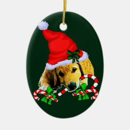 ゴールデンレトリバーの子犬のクリスマス セラミックオーナメント