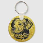 ゴールデンレトリバーの子犬のポートレートで黒と金ゴールド キーホルダー (正面)