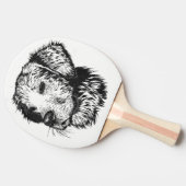 ゴールデンレトリバーの子犬のポートレート（白黒） 卓球ラケット (横)