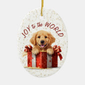 ゴールデンレトリバーの子犬の喜び世界のクリスマス セラミックオーナメント (正面)