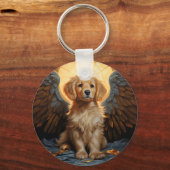 ゴールデンレトリバーの子犬の天使 キーホルダー (正面)