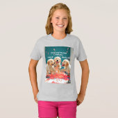 ゴールデンレトリバーの子犬3匹 Tシャツ (正面フル)