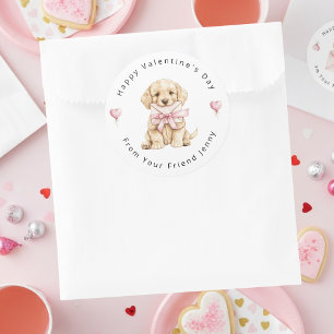 ゴールデンレトリバーの子犬 バレンタインデー キッズ ラウンドシール