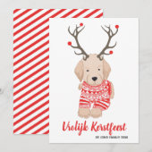 ゴールデンレトリバーの子犬 Kerst Trui Gewei シーズンカード (正面/裏面)