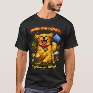ゴールデンレトリバーの幸せハザード 楽しい犬のデザイン Tシャツ