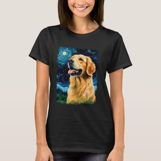 ゴールデンレトリバーの星空の絵 Tシャツ (正面)