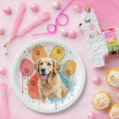 ゴールデンレトリバーの水彩ポープリント ペーパープレート (パーティー)