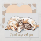 ゴールデンレトリバーの犬と猫の抱擁　ホリデーカード シーズンカード (正面/裏面)