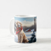 ゴールデンレトリバーの犬と雪のクリスマス コーヒーマグカップ (正面左)
