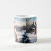 ゴールデンレトリバーの犬と雪のクリスマス コーヒーマグカップ (中央)