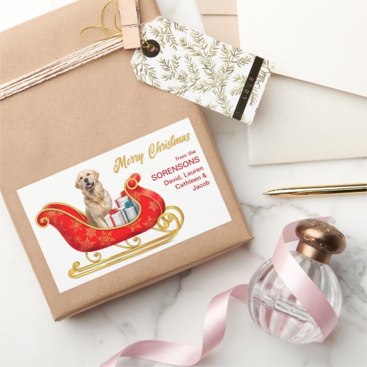ゴールデンレトリバーの犬のクリスマスソリ 長方形シール (ギフト)