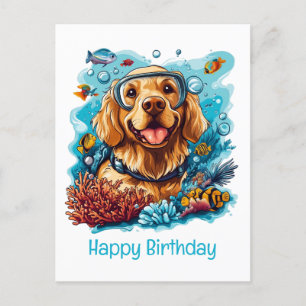 ゴールデンレトリバーの犬のシュノーケリングお誕生日おめでとう ポストカード