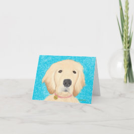 ゴールデンレトリバーの犬の感謝カード 青い水 サンキューカード