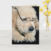 ゴールデンレトリバーの眼鏡をかけた子犬 カード (黄色い花)