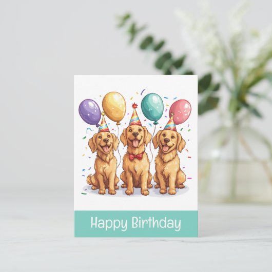 ゴールデンレトリバーの誕生日おめでとう ポストカード (スタンド正面)