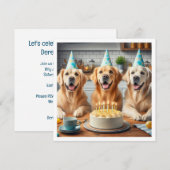 ゴールデンレトリバーの誕生日カード, 犬の誕生日 , 招待状 (正面/裏面)