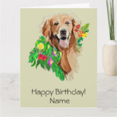 ゴールデンレトリバーの誕生日 お花に囲まれたかわいい犬 カード (正面)