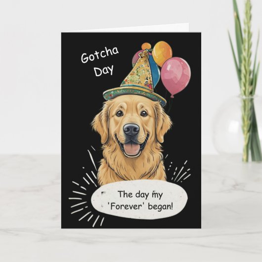 ゴールデンレトリバーの「Gotcha Day」お祝い カード (正面)