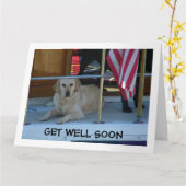 ゴールデンレトリバーは早く元気になってくると言う カード (黄色い花)