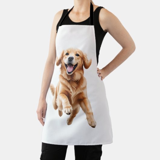 ゴールデンレトリバーよくはしゃぐハッピーおもしろいジャンプ エプロン (インサイチュ)
