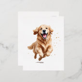 ゴールデンレトリバーよくはしゃぐハッピーおもしろいジャンプ 箔シーズンポストカード (正面/裏面)