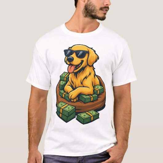 ゴールデンレトリバーを愛する人必見!お金の山 Tシャツ (正面)