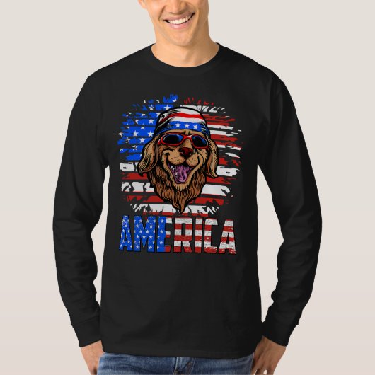 ゴールデンレトリバーアメリカ愛国犬 Tシャツ (正面)