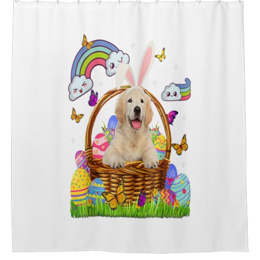 ゴールデンレトリバーイースターエッグおもしろいかわいい犬 シャワーカーテン (正面)