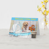 ゴールデンレトリバーウェルカムリトルワン新生児 カード (黄色い花)