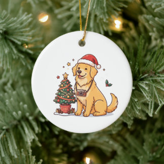 ゴールデンレトリバーカメラマン クリスマス セラミックオーナメント
