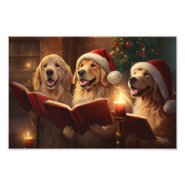 ゴールデンレトリバークリスマスカロリングホリデー フォトプリント