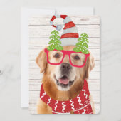 ゴールデンレトリバークリスマスグラスハットスカーフおもしろい シーズンカード (正面)