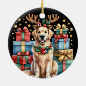 ゴールデンレトリバークリスマストナカイ〔雄ジカの〕枝角ギフト セラミックオーナメント (裏面)