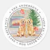 ゴールデンレトリバークリスマスドッグ差出人住所 ラウンドシール (正面)